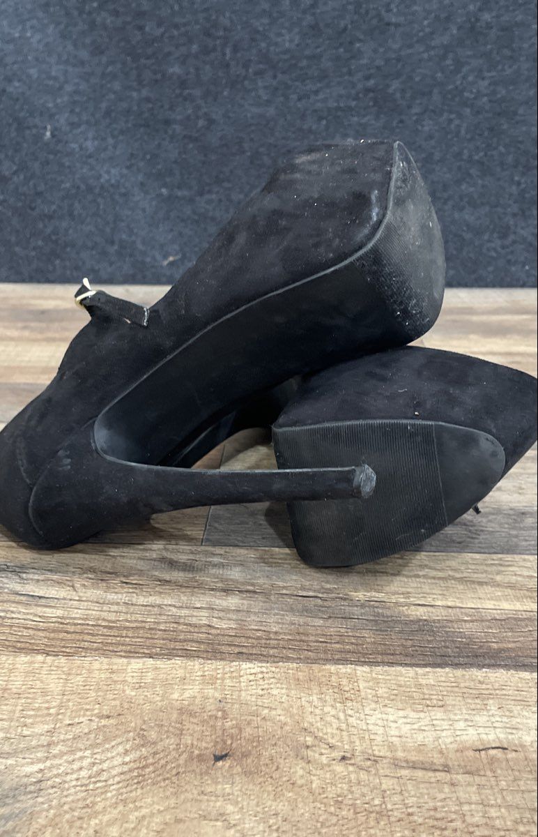 JustFab Nadine Black Fabric Platform Stiletto Mary Jane Heels Women's Size 6.5