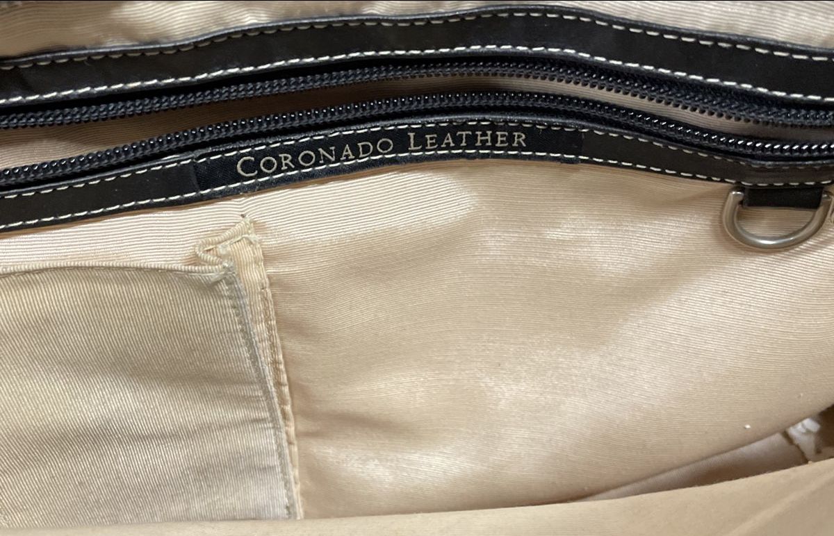Coronado Leather Black Leather Large Tote Handbag Contrast Stitching
