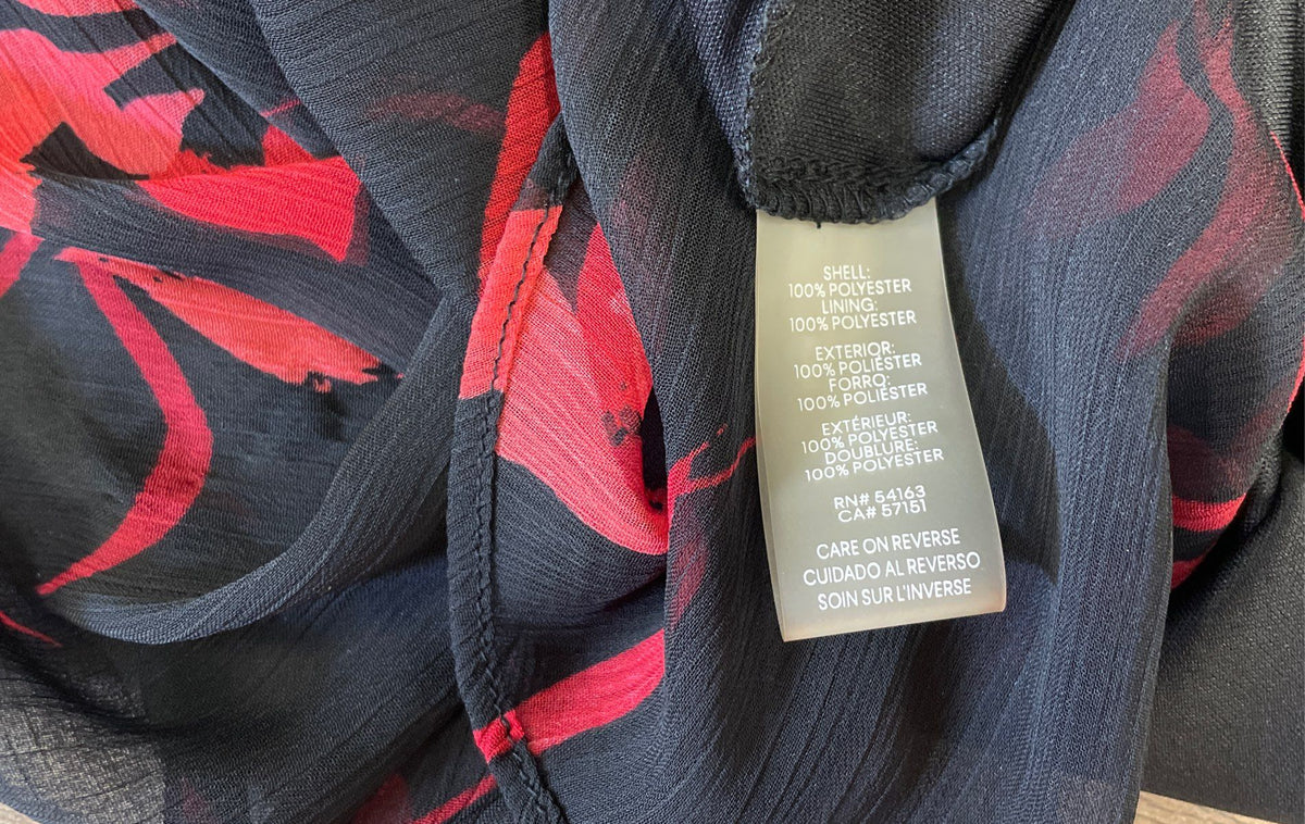 Calvin Klein Women's Black Red Floral Ruffled Bell Sleeve V-Neck Dress Sz 6