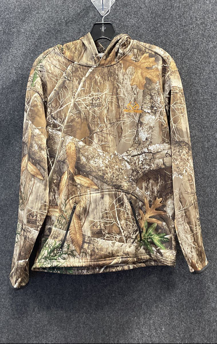 Realtree Men's Edge Camo Pullover Hoodie Zippered Pockets Neck Gaiter Sz XXL
