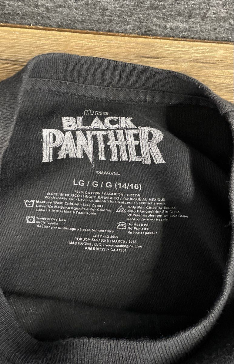 Marvel Boys Black Panther Graphic T-Shirt Black 100% Cotton Sz L 14/16
