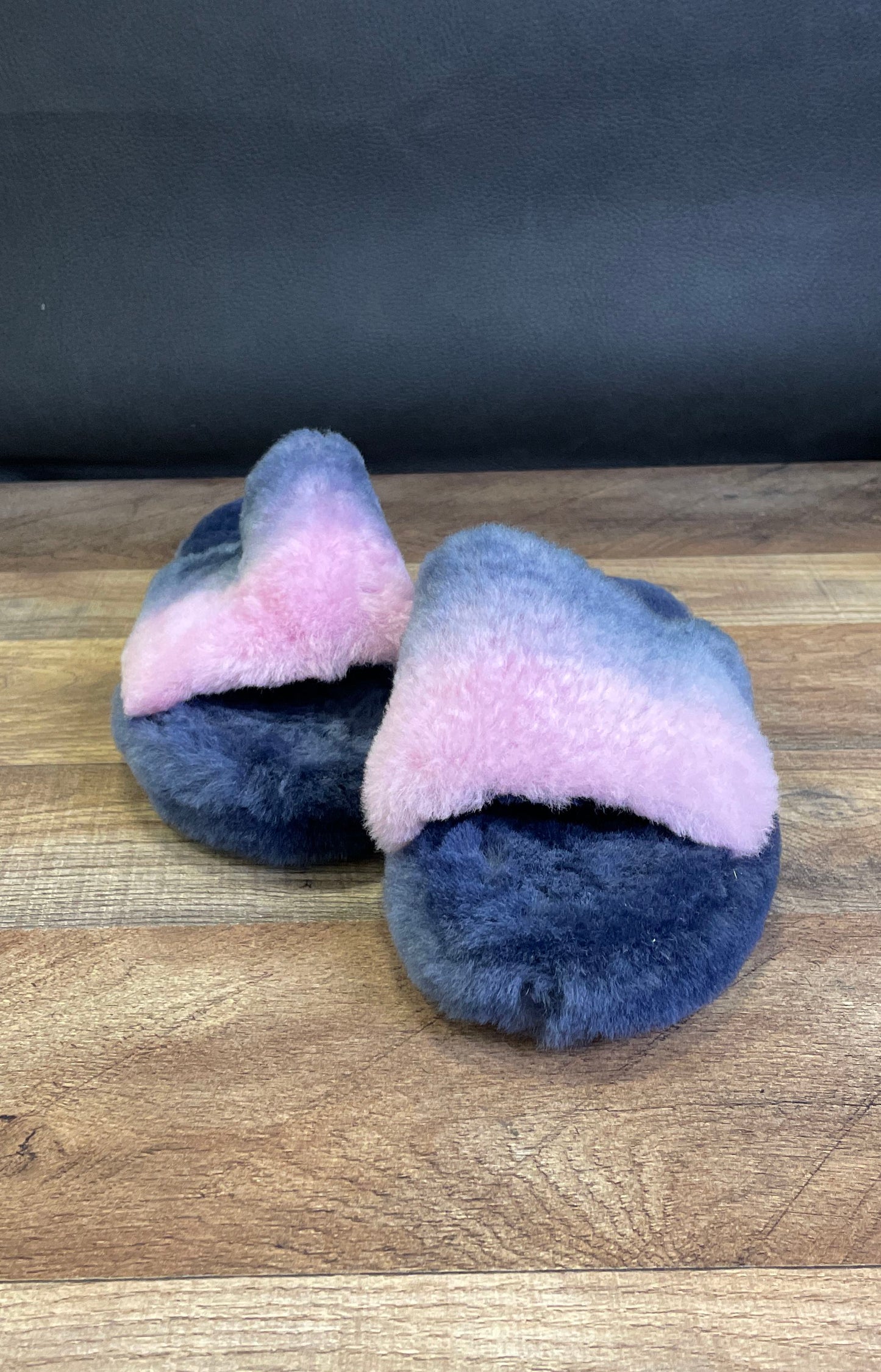 UGG Fluff Yeah Slide Pink Blue Marble Sheepskin Slipper Slides Kids Size 3
