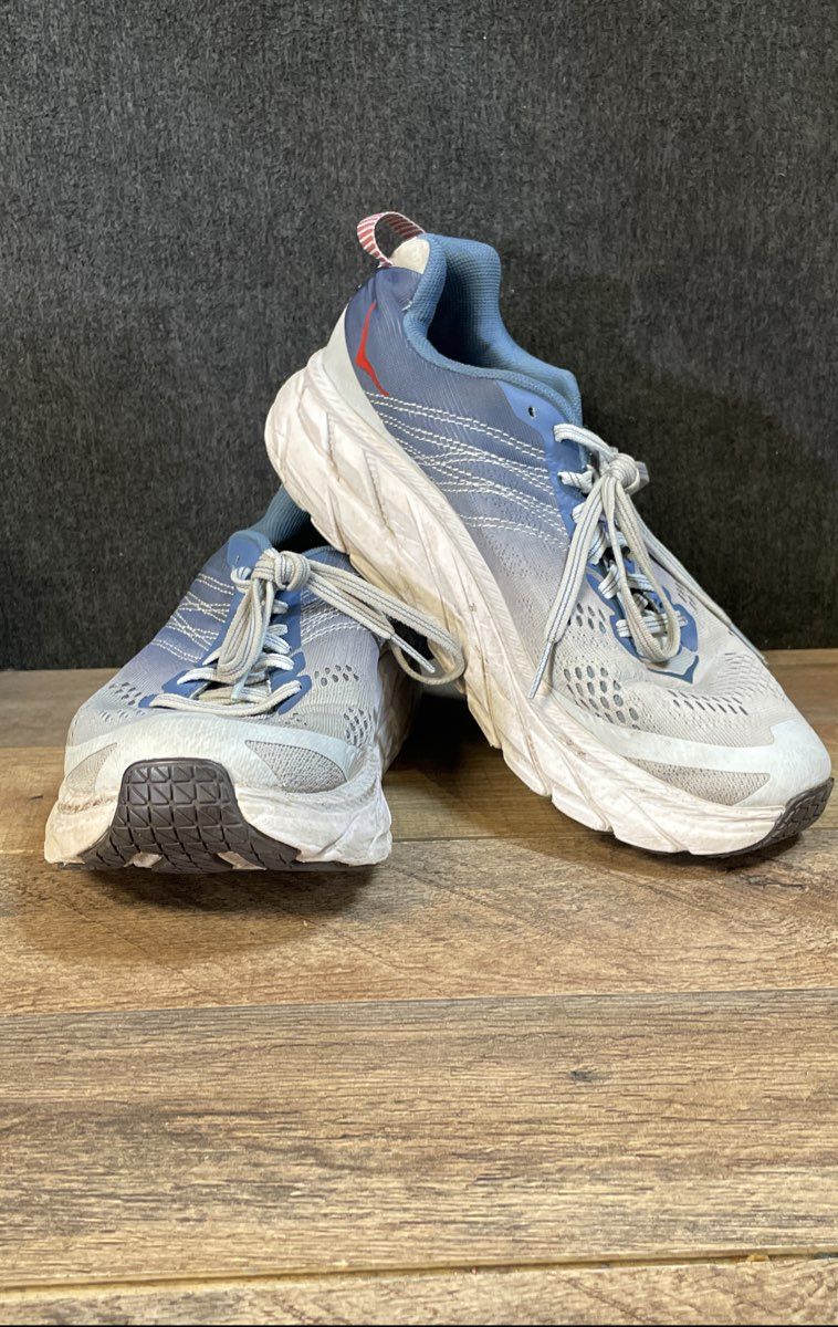 Hoka One One Clifton 6 Blue Grey Red Wide Running Shoes Women's Size 8.5D