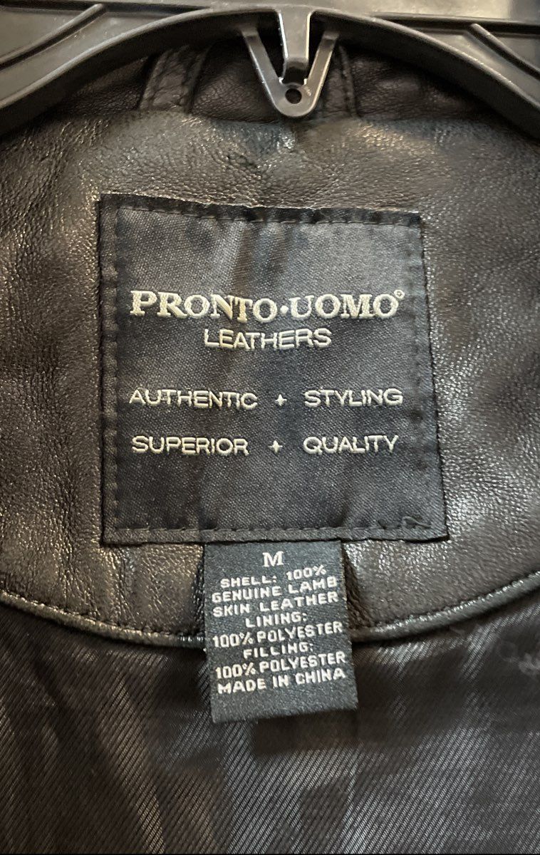 Pronto Uomo Men's Black Genuine Lambskin Leather Full Zip Car Coat Jacket Sz M