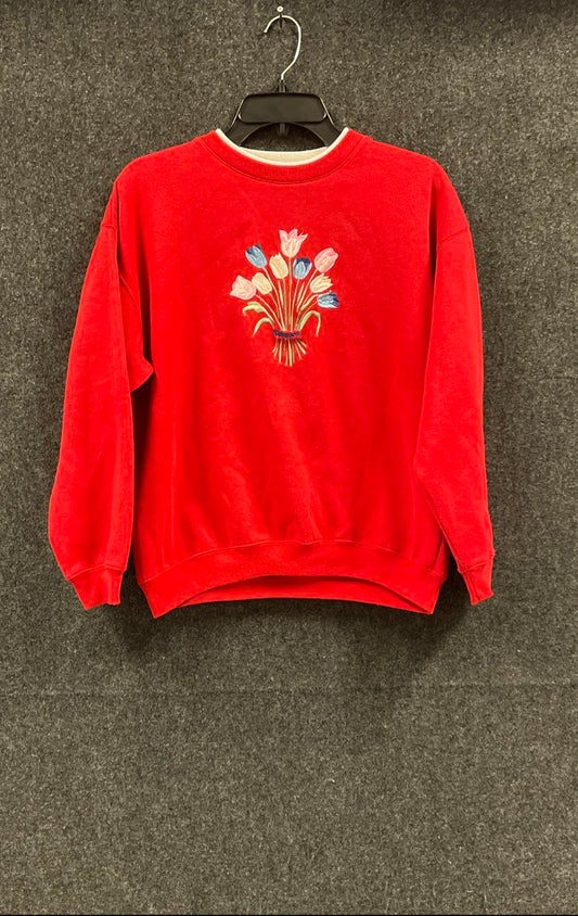 Vintage 90s Bolo Spirit Women's Red Pullover Sweatshirt Tulip Embroidered Sz M