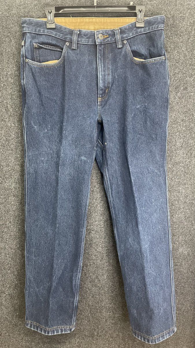 Duluth Trading Co Men's Relaxed Fit Fleece Lined Bonded Denim Jeans Blue 34x32