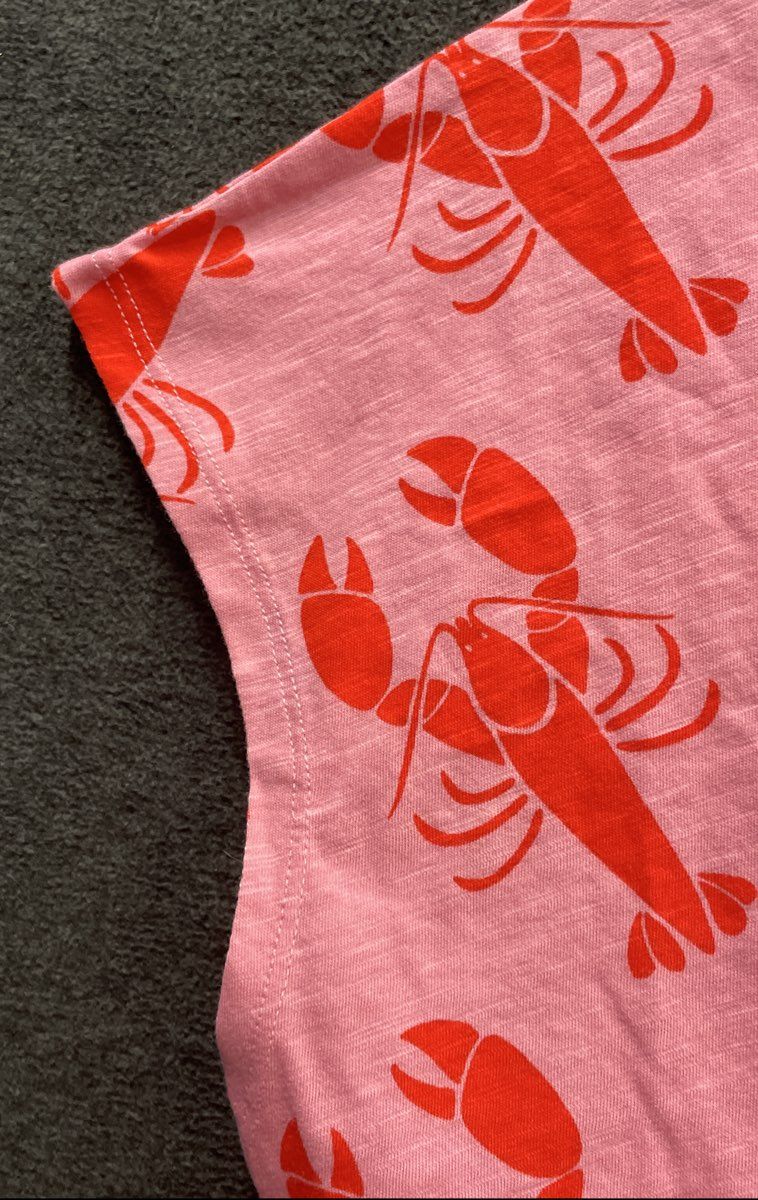 Boden Women's Pink Red Lobster Print Slub Cotton Cap Sleeve T-shirt NWT Sz S