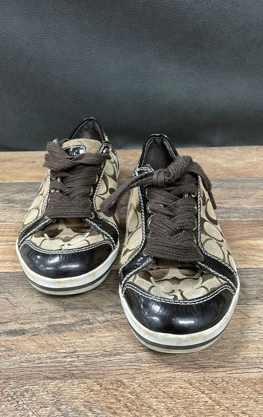 Coach Barrett Signature C Monogram Low Top Sneaker Brown Black Canvas Size 9