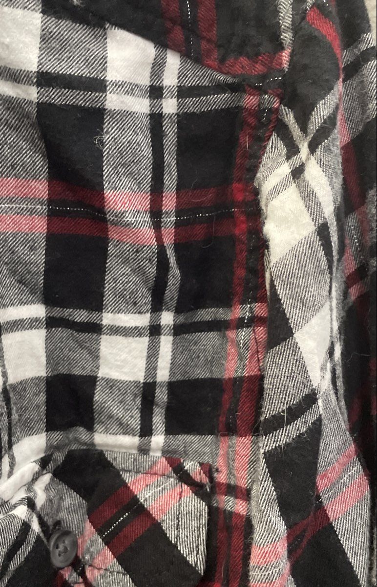 Croft & Barrow Women's Red Black Plaid Metallic Lurex Button Up Shirt Sz XL