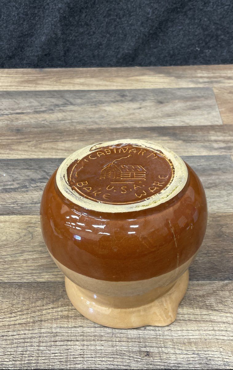 Vintage Cabinart Bake Ware Ceramic Pitcher Creamer USA Log Cabin Motif