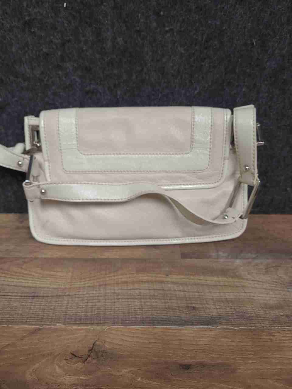Banana Republic Ivory Leather Flap Crossbody Bag Silver Hardware