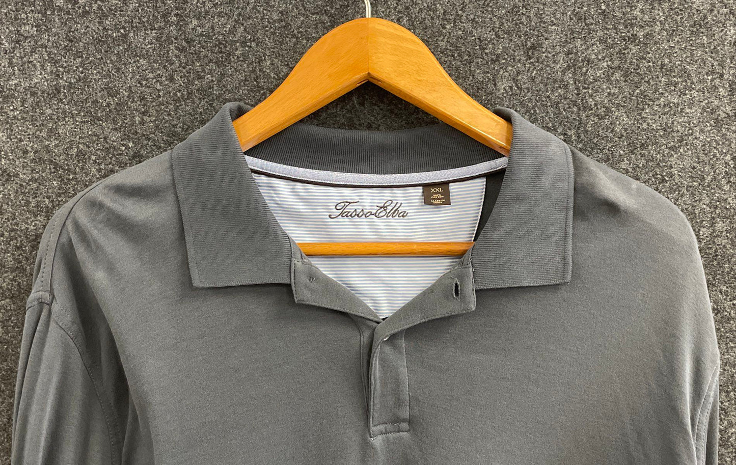 Tasso Elba Men's Gray Cotton Long Sleeve Polo Shirt Sz XXL