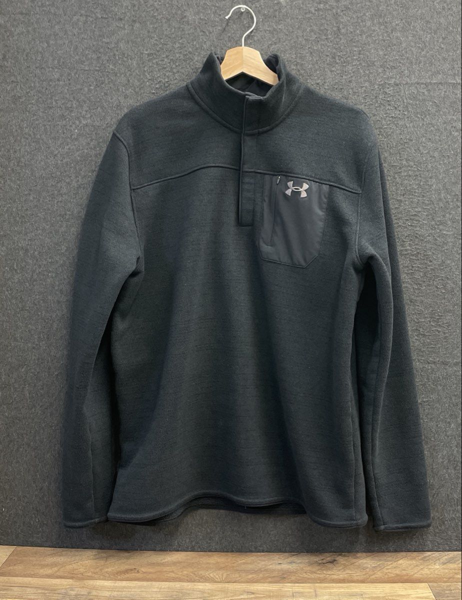 Under Armour Men's Black ColdGear Loose Snap Fleece Pullover Sweater Sz XL