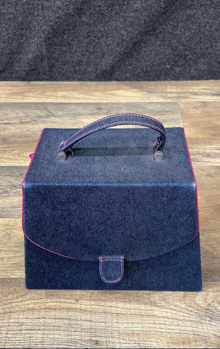Vintage Victoria's Secret Denim Jewelry Box Travel Case Organizer Blue Pink Y2K