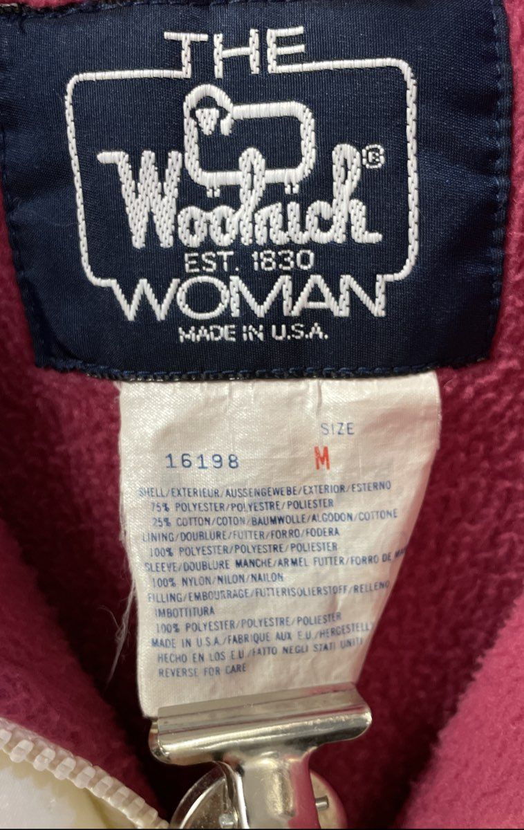 Vintage 90s Woolrich Woman White Pink Fleece Lined Bomber Jacket Made USA Sz M