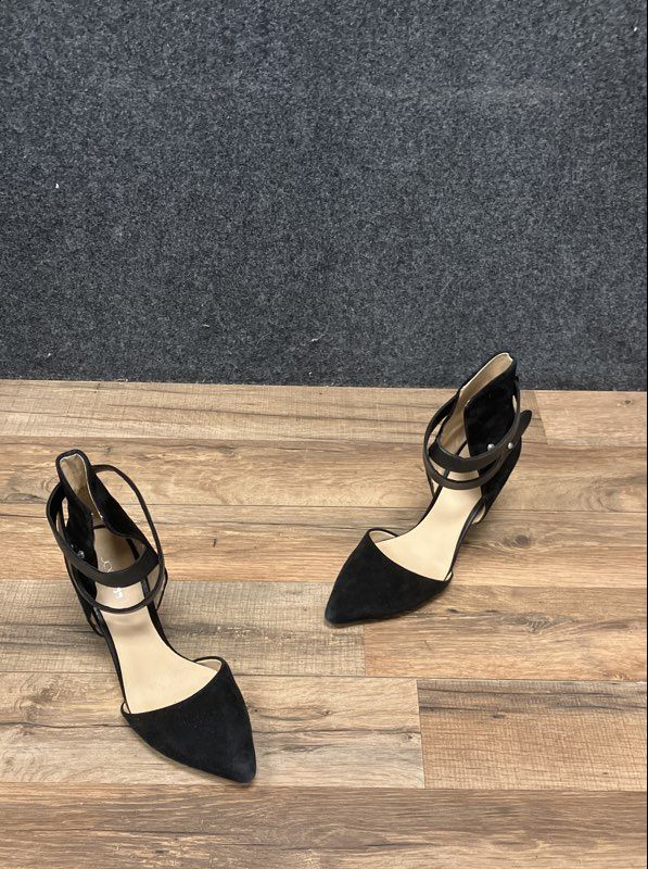 Joe's Lauren Black Suede D'Orsay Ankle Strap Pointed Toe Pumps Size 6
