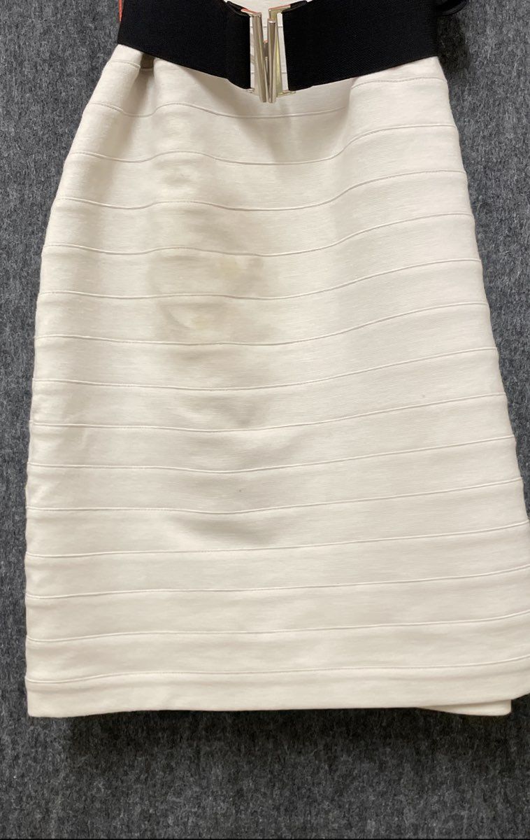 Express Women's Vibrant Orange Beige Colorblock Sheath Dress Belted Sz XS