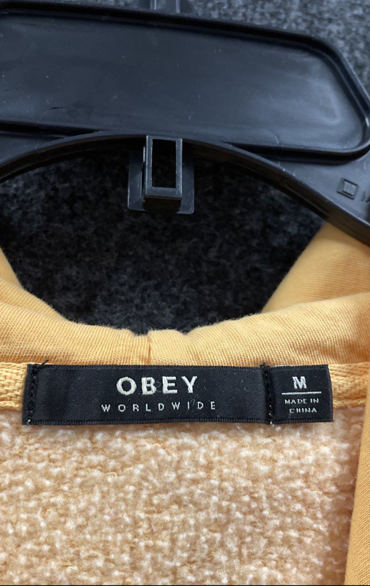 Obey Men's Yellow Worldwide Sleeve Logo Pullover Hoodie Sz M
