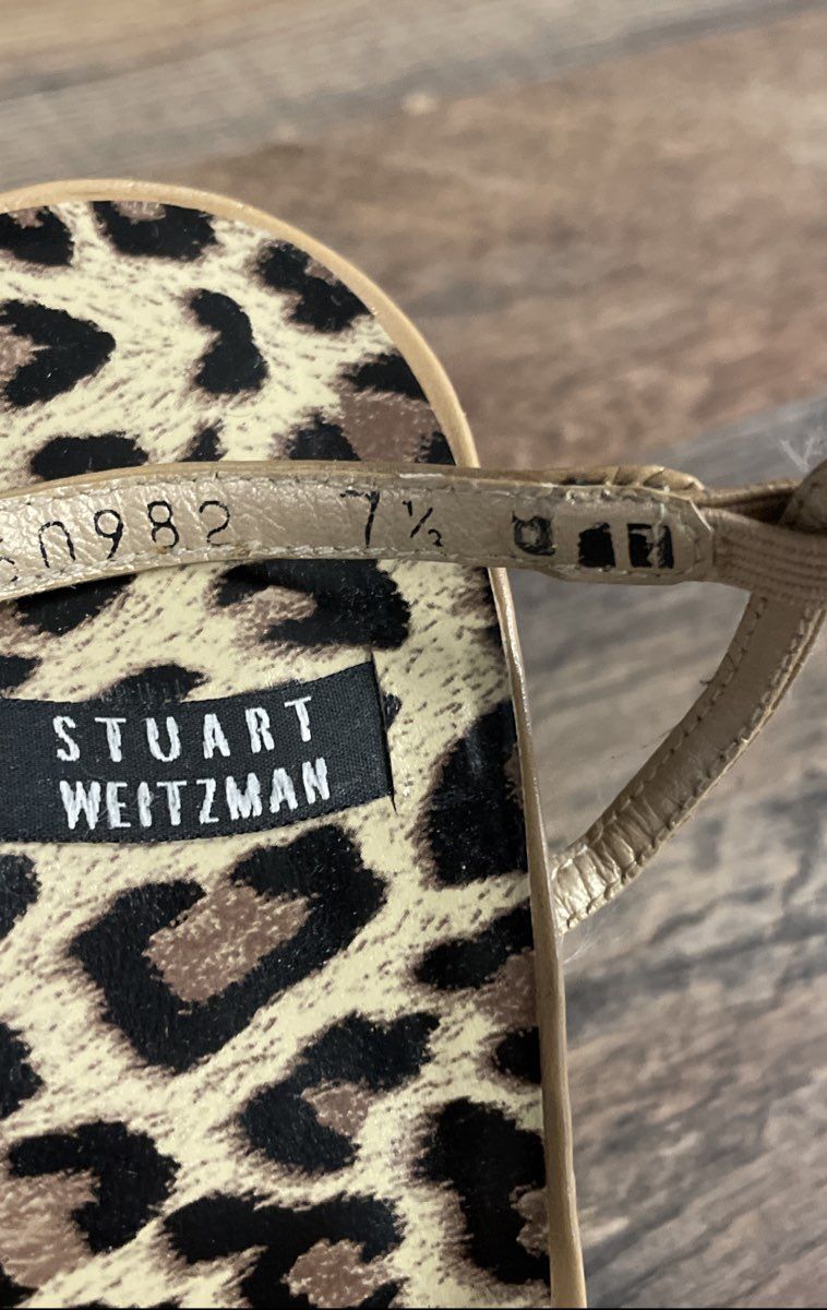 Vintage 90s Stuart Weitzman Tan Leopard Print Strappy Sandals 7.5