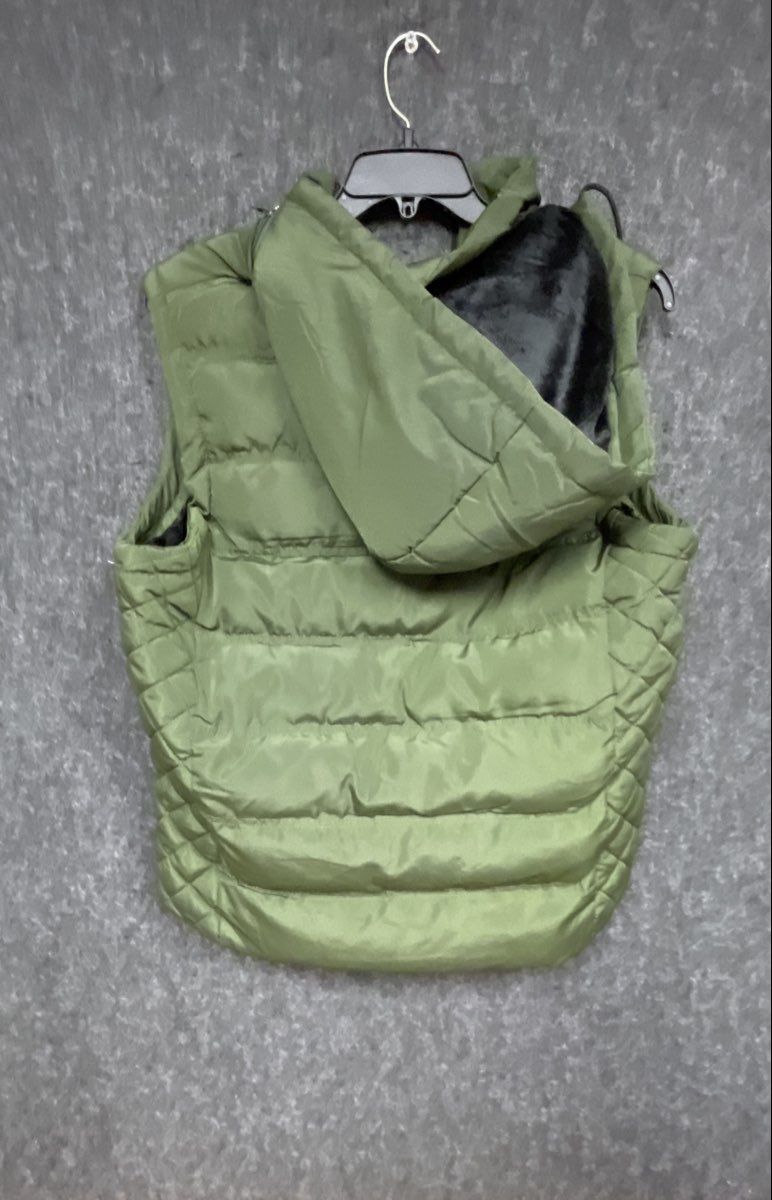 V.I.P. Collection Men's Olive Hooded Quilted Puffer Vest Faux Fur Lined Sz M