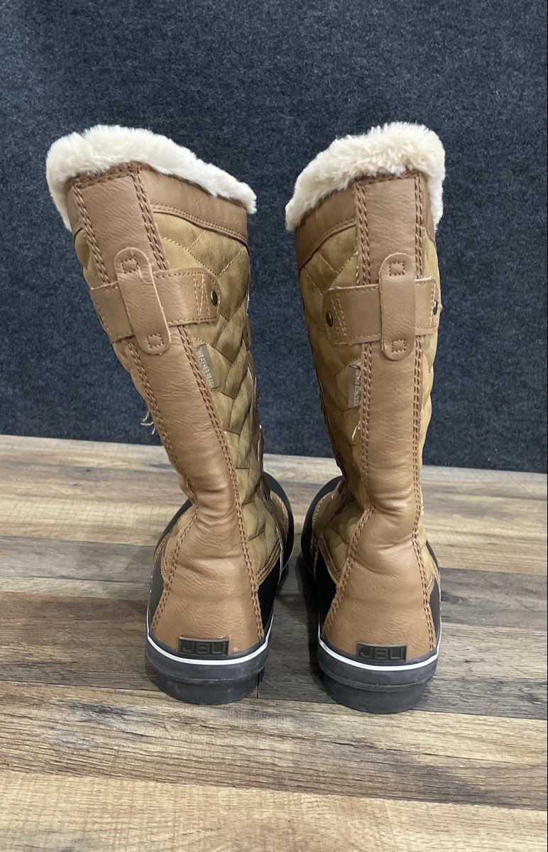 JBU Lorna Tan Brown Black Faux Fur Winter Snow Duck Boots Women's Size 9.5