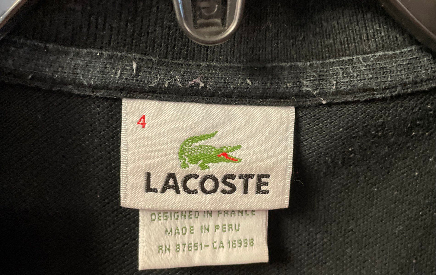 Lacoste Men's Black Shield Crest Logo Tipped Collar Cuffs Polo Shirt Sz 4
