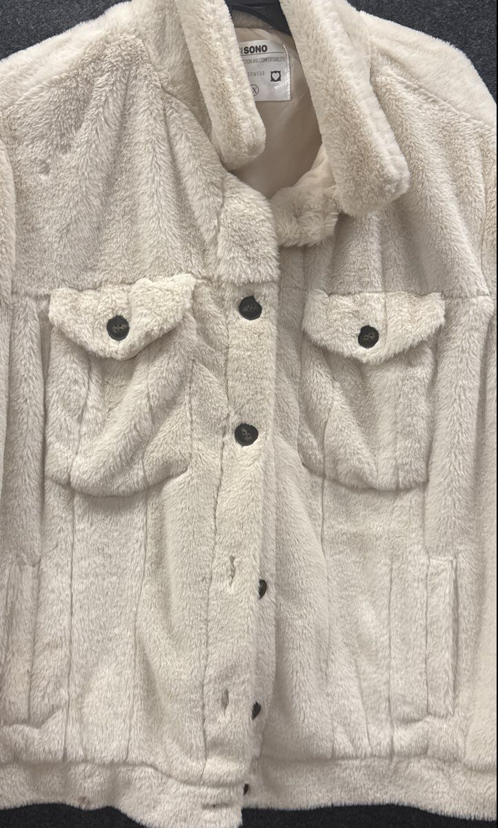 Ci Sono Women's Cream Sherpa Teddy Button-Up Jacket Sz 3X