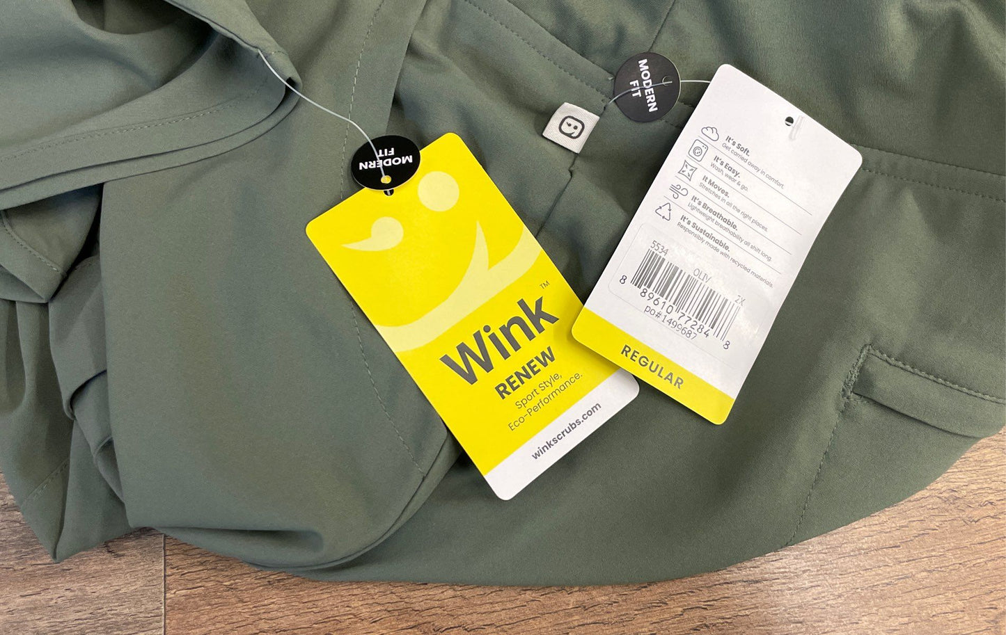 Wink Women's Renew Scrub Set Olive Green Modern Fit Top Pants Sz 2X NWT