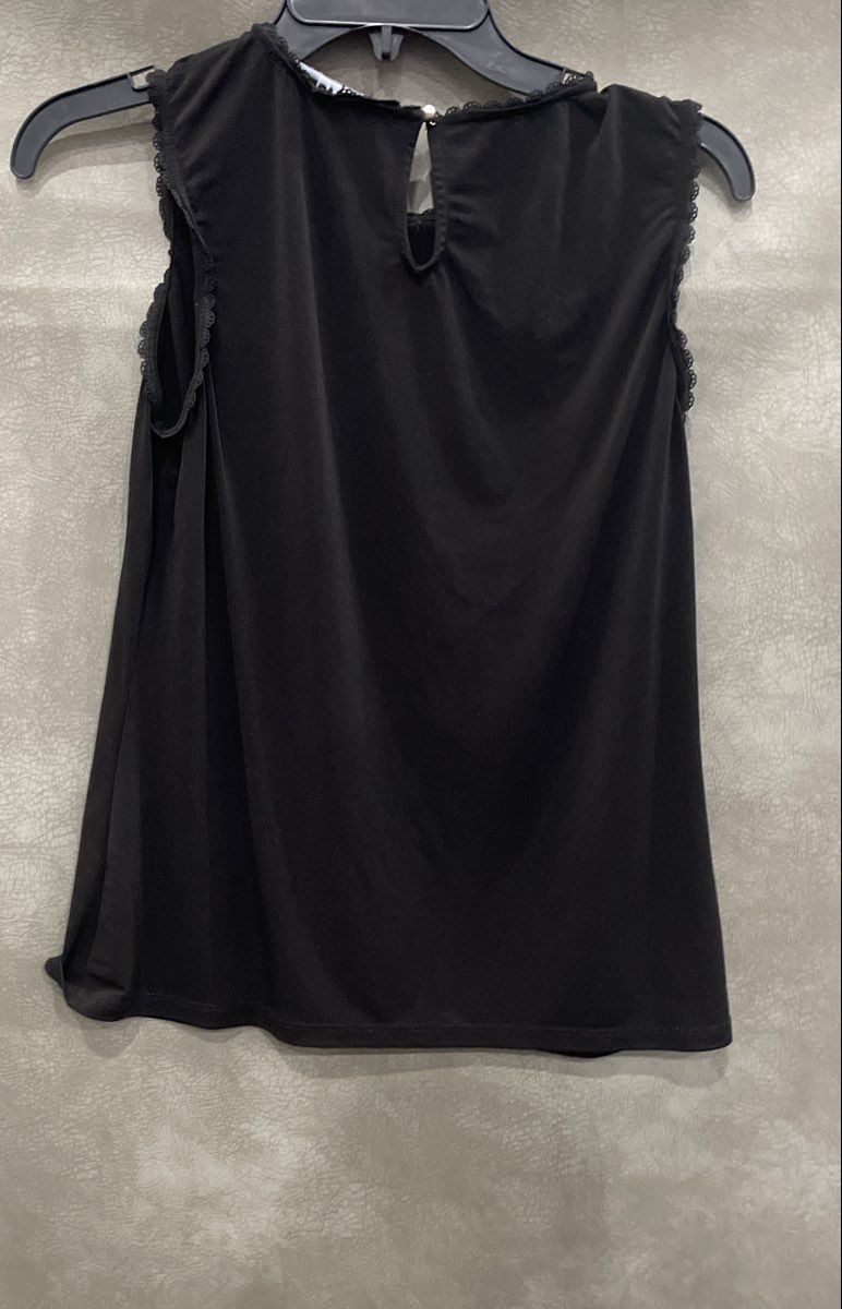 Karl Lagerfeld Women's Black Sleeveless Top Crochet Lace Keyhole Pearl Size S