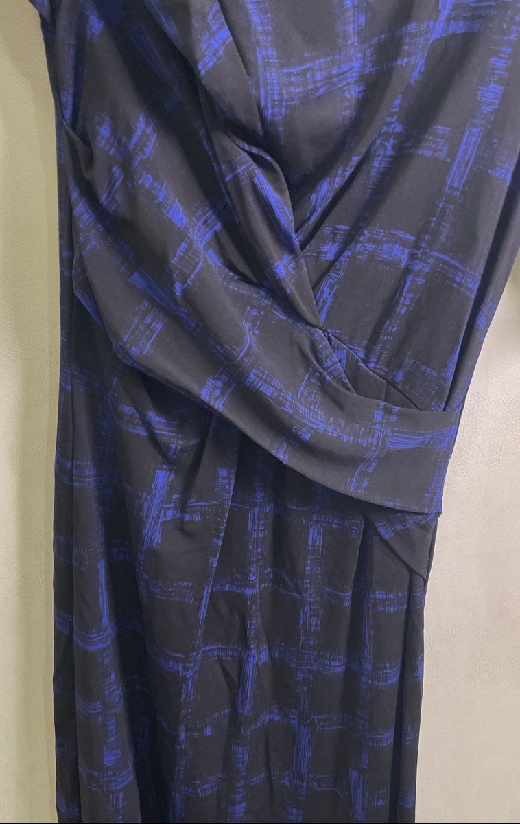 Hugo Boss Women's Black Blue Abstract Printed Surplice Sheath Dress Sz S