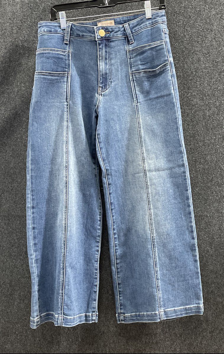 KUT from the Kloth Women's Meg High Rise Wide Leg Front Seam Blue Jeans Size 8