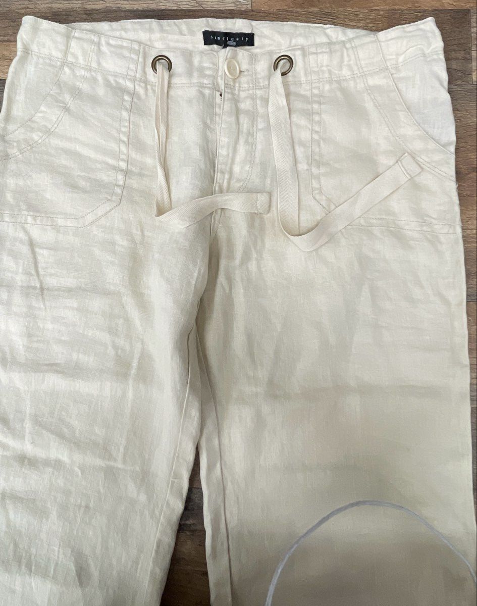 Sanctuary Women's Ivory Beach Comber Pant Drawstring Wide Leg Linen Size M