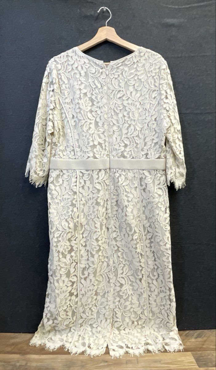 Eva Mendes Women's Cream Floral Lace 3/4 Sleeve Ribbon Waist Sheath Dress Sz XL