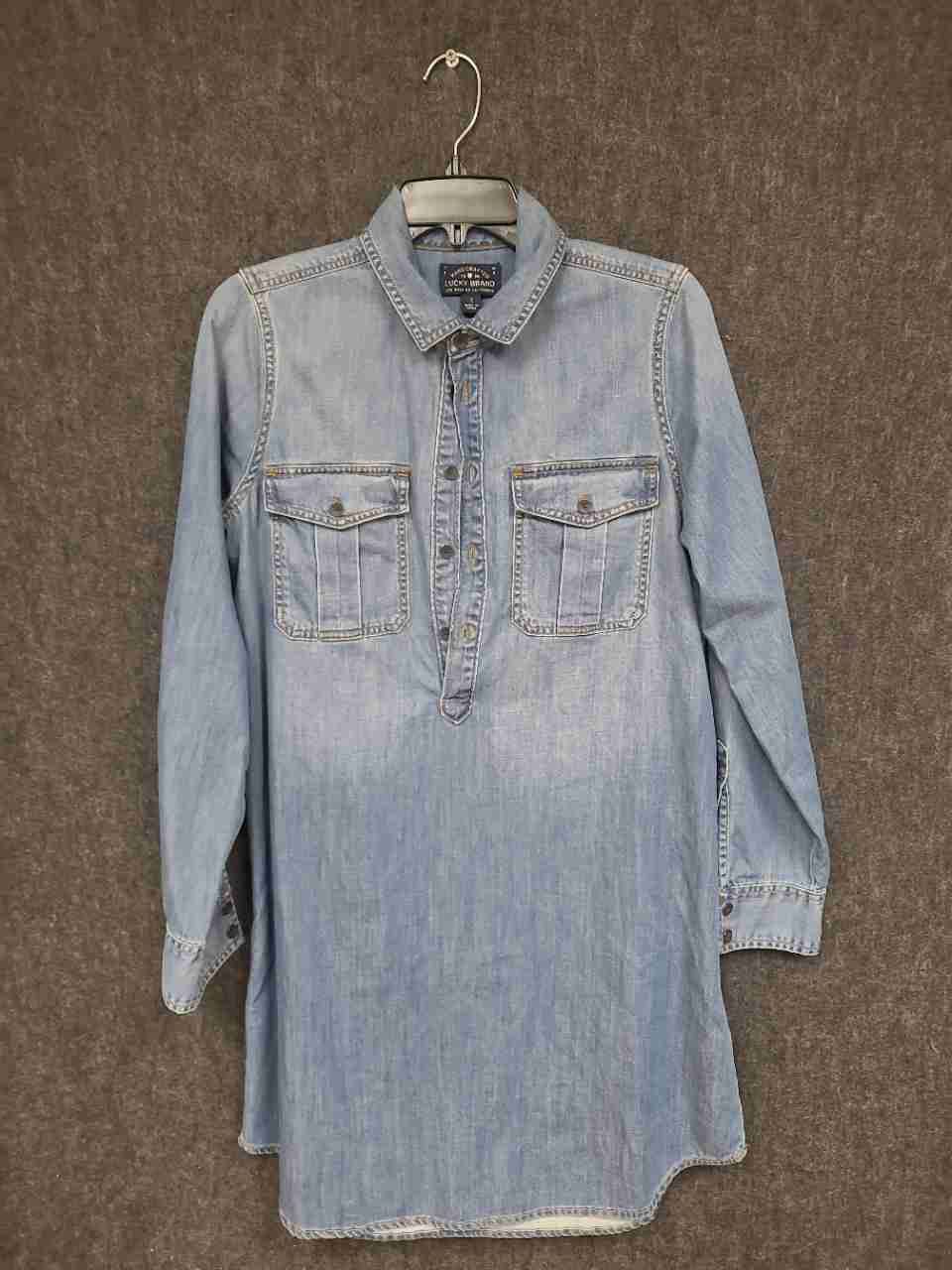 Lucky Brand Women's Light Wash Blue Denim Long Sleeve Shirt Dress Tunic Sz S