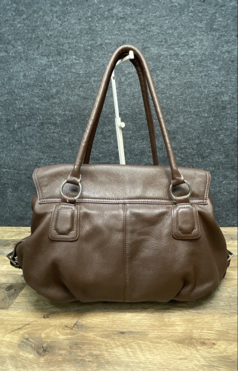 Kristy K Brown Pebbled Leather Satchel Shoulder Bag Silver Hardware