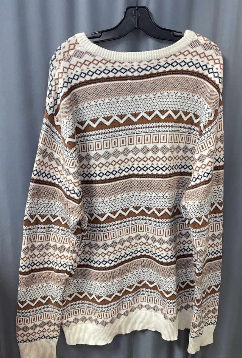 American Rag Men's Brown Geometric Fair Isle Knit Crewneck Sweater Sz 3X