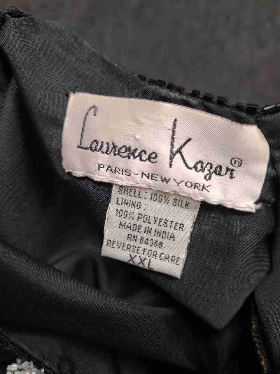 Vintage 90s Laurence Kazar Women's Black Floral Beaded Silk Shirt Blouse Sz XXL