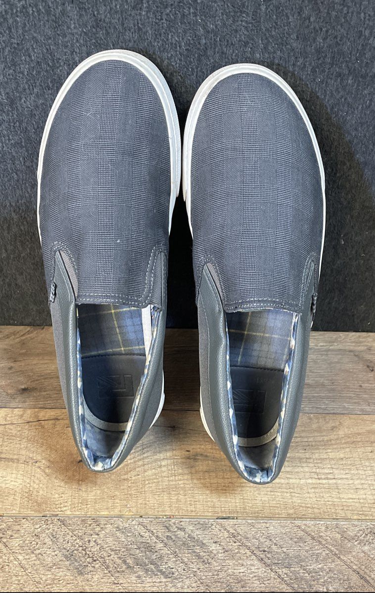 Ben Sherman Gray Canvas Plaid Toe Slip-On Sneakers Men's Size 12 UK 11 EU 46