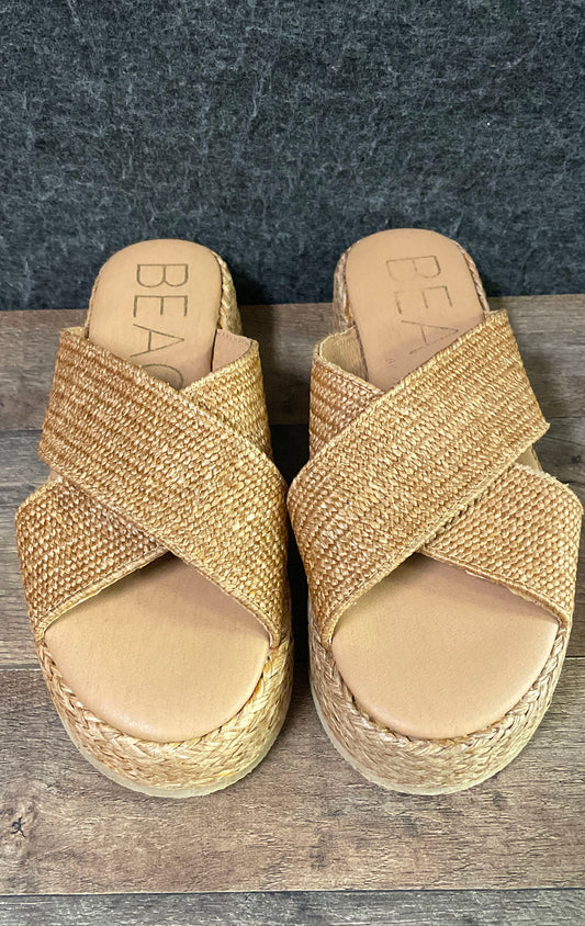 Beach By Matisse Tan Woven Raffia Criss Cross Platform Slide Sandals Size 8