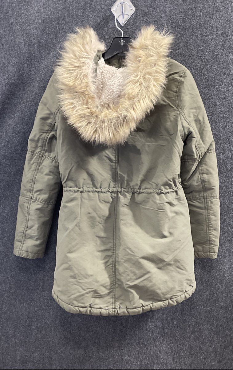 American Eagle Outfitters Women's Green Parka Jacket Sherpa Faux Fur Hood Sz S