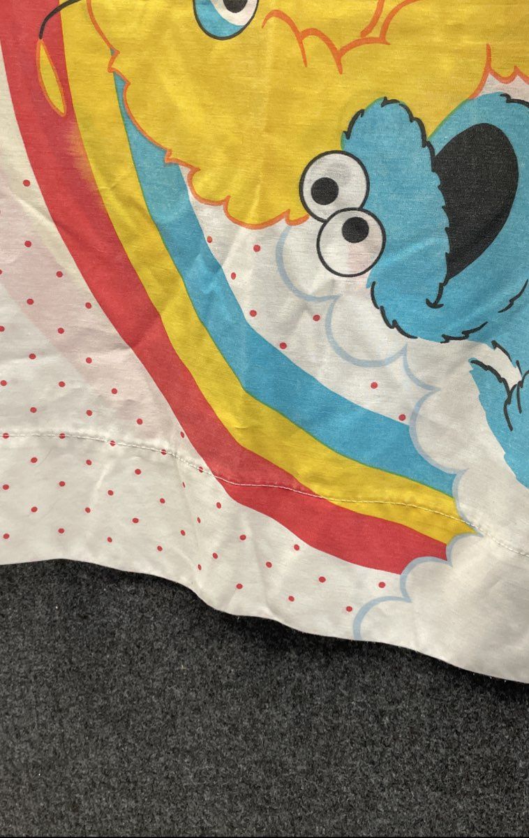 Vintage Sesame Street Pillowcase Big Bird Elmo Cookie Monster Rainbow Polka Dot