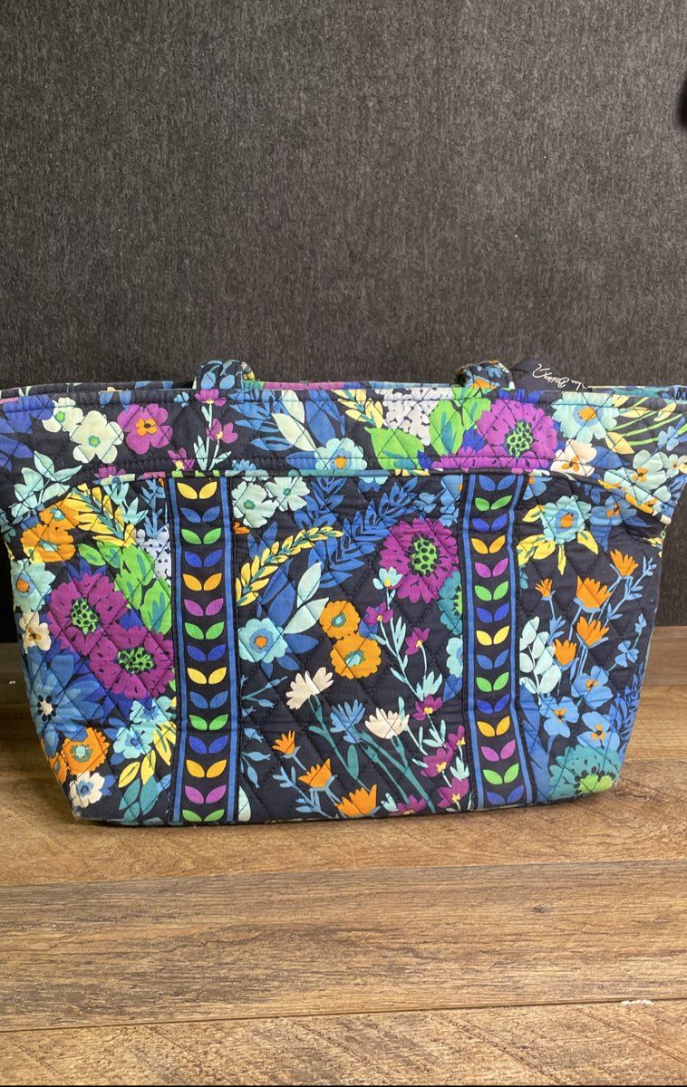 Vera Bradley Midnight Blues Floral Mandy Quilted Tote Bag & Wallet Set
