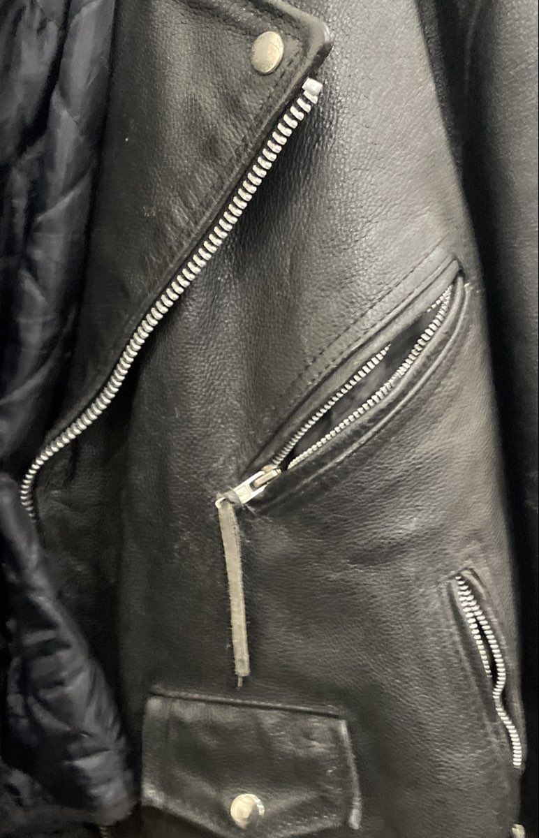 Vintage 90s Men's Black Leather Biker Motorcycle Jacket Lace Up Belted Sz 50