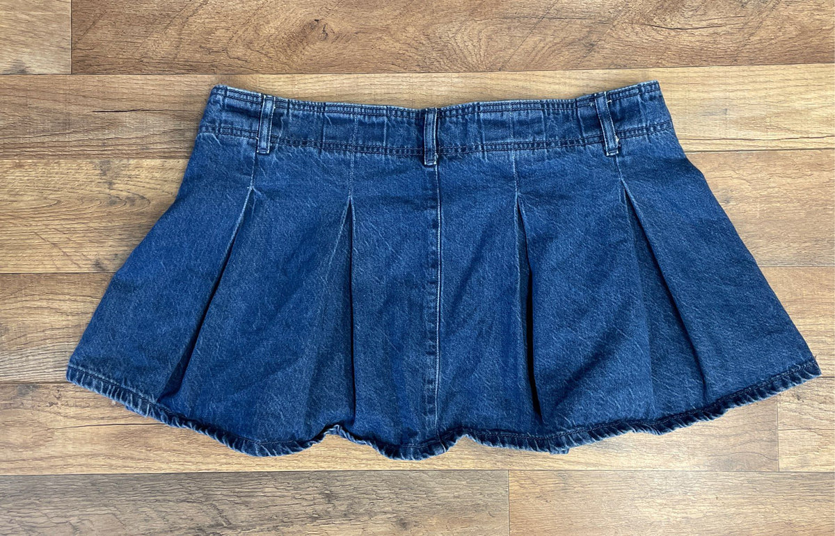 American Eagle Women's Pleated Denim Mini Skort Blue Medium Wash Sz 6