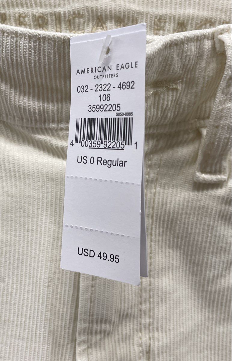 American Eagle Women's White Corduroy Stretch Pants Sz 0 Regular NWT