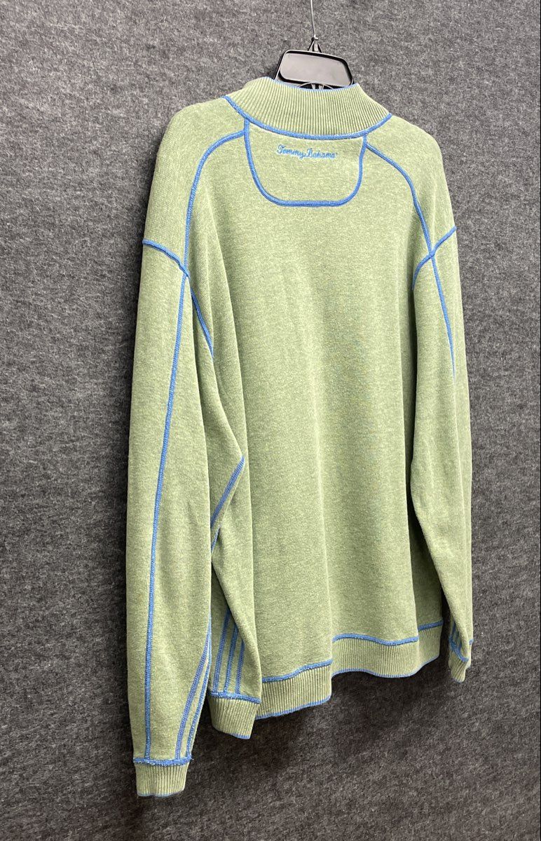 Tommy Bahama Green Blue Contrast Stitch 1/4 Zip Pullover Sweater Men's Size L