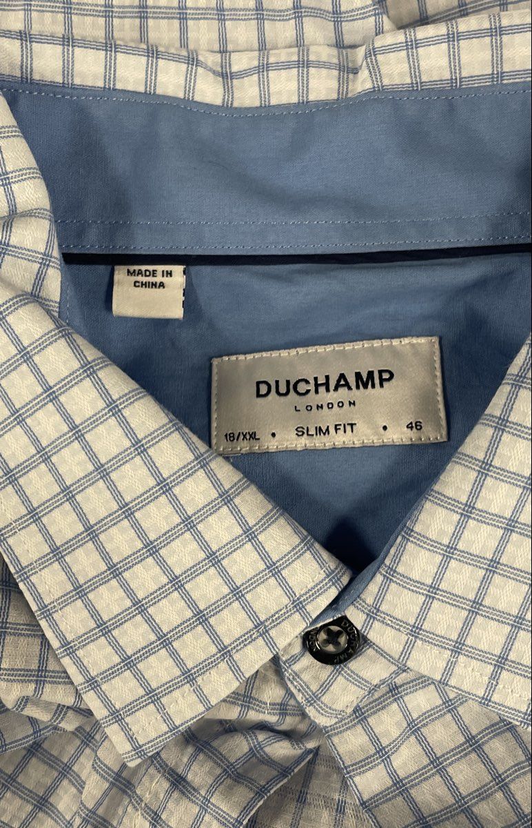 Duchamp London Men's Blue Check Long Sleeve Slim Fit Dress Shirt Sz XXL 18