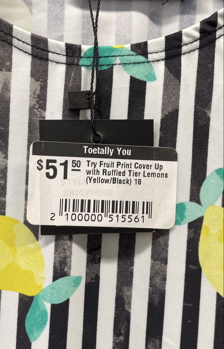 TRY Women's Fruit Print Cover Up Dress White Black Lemon Pattern Sz 18 NWT