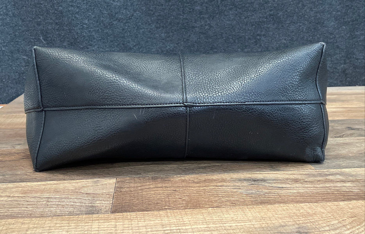 Unbranded Black Pebbled Leather Minimalist Large Tote Bag