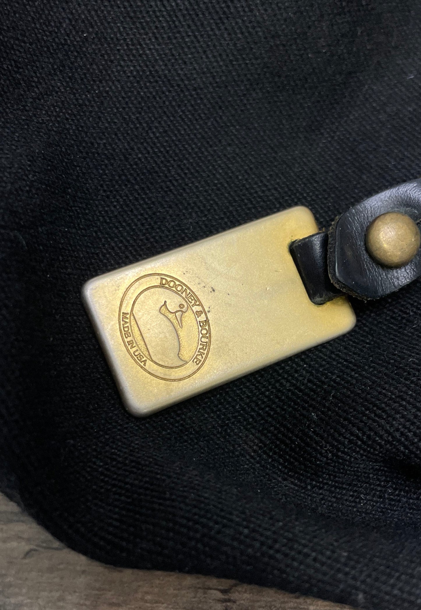 Vintage 90s Dooney & Bourke Black Canvas Leather Backpack Bag Brass Made in USA